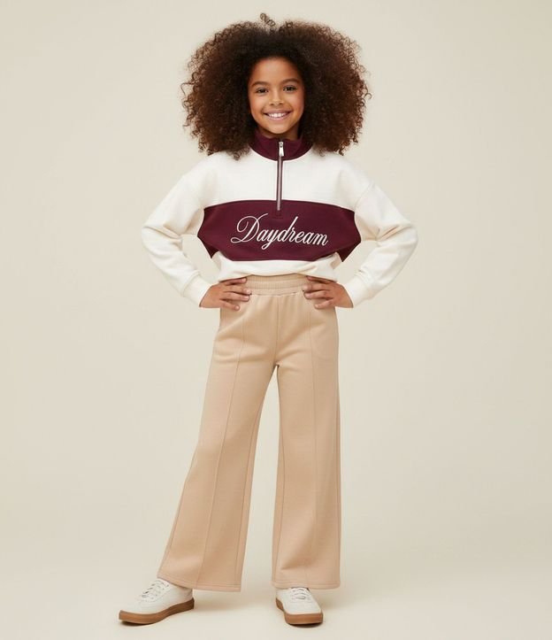 Pantalón Infantil Wide Leg en Algodón Liso Sin Felpa - Talle 5 A 14 años