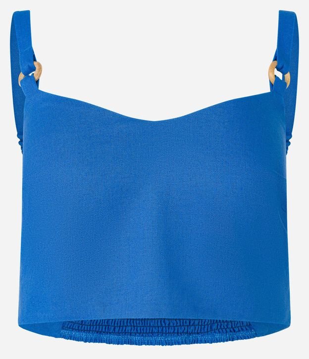 Blusa Cropped en Viscolino con Adornos en los Breteles y Lastex