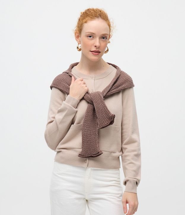 Cardigan en Punto con Cuello Redondo y Bolsillos Delanteros