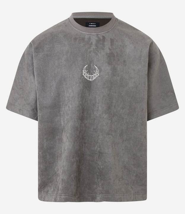 Remera Oversized en Media Malla con Estampa Lettering y Bordado