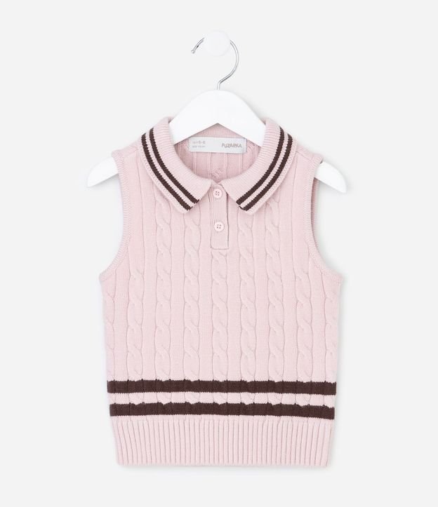 Chaleco Infantil en Punto con Cuello Polo y Trama Trenzada – Talle 5 a 14 años 1