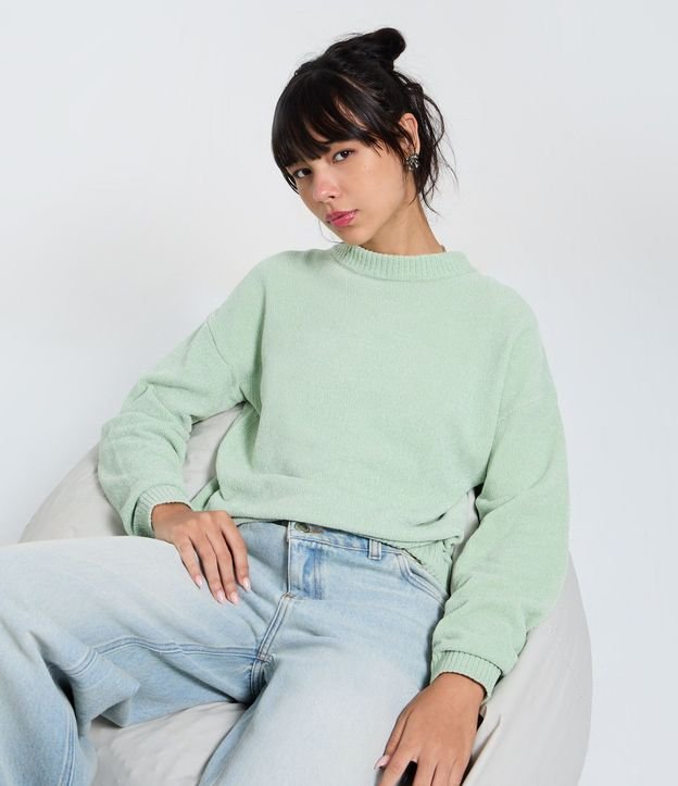 Blusa Slim en Punto Chenille con Cuello Redondo