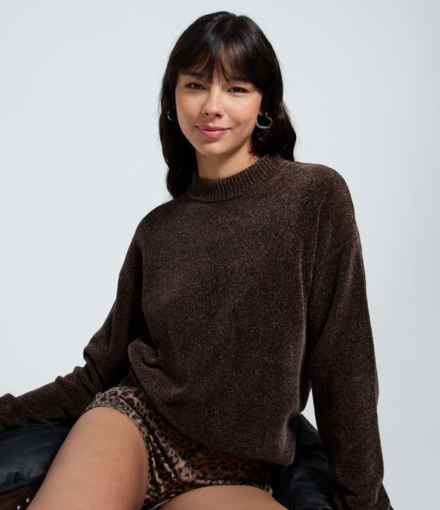 Blusa Slim en Punto Chenille con Cuello Redondo