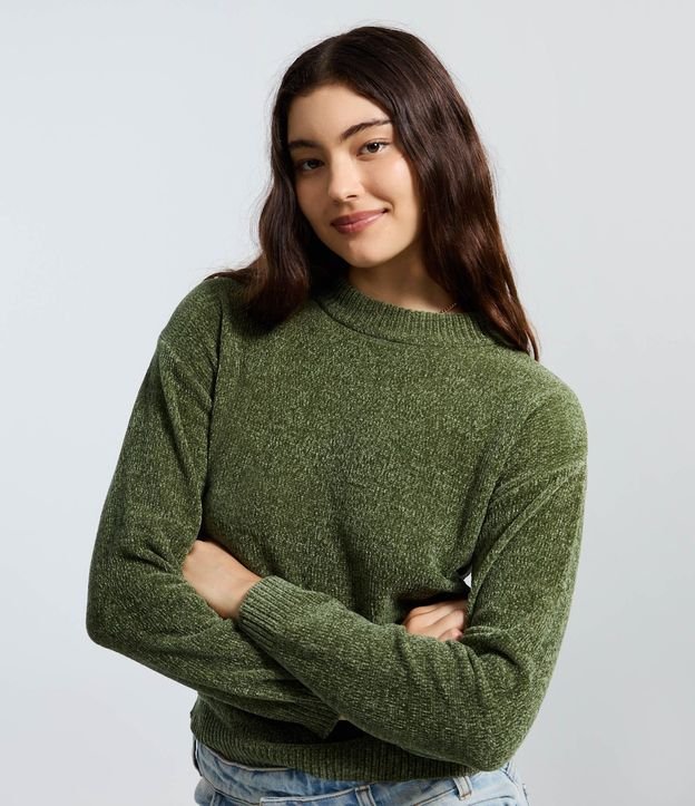 Blusa Slim en Punto Chenille con Cuello Redondo