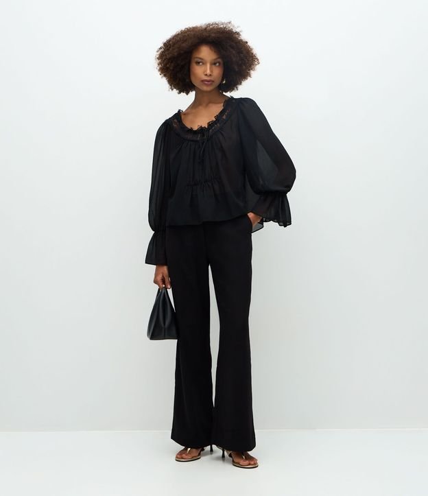 Pantalón Wide Leg Sastrería en Crepé con Botón