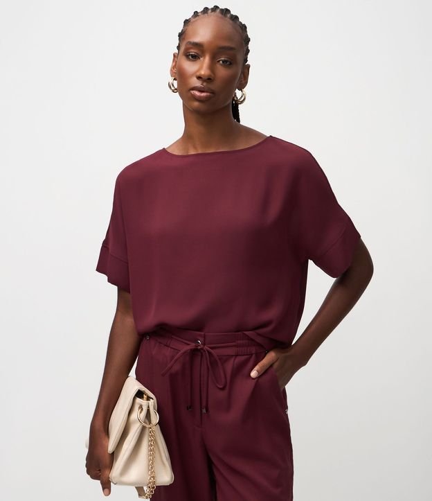 Blusa Manga Corta en Chiffon con Cuello Redondo