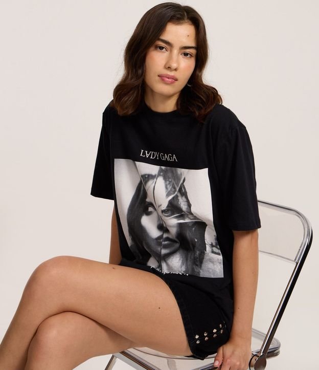 Remera en Algodón con Estampado y Lettering Lady Gaga 1