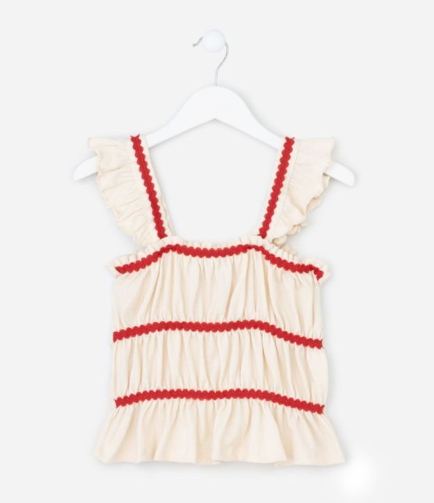 Blusa Infantil en Anarruga con Aplicación de Sianinha, Volados y Texturizada - Talle 7 a 14 Años
