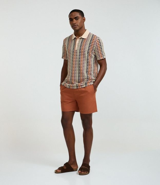 Bermuda Playera Texturizada en Algodón Liso con Cintura Elástica