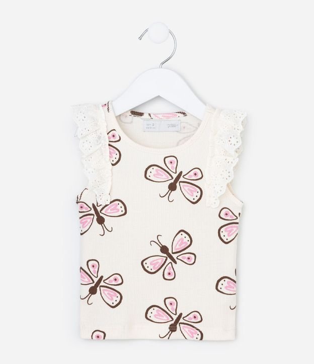 Musculosa Infantil en Rib con Mariposas y Manga Broderie – Talle 1 a 5/6 años 1