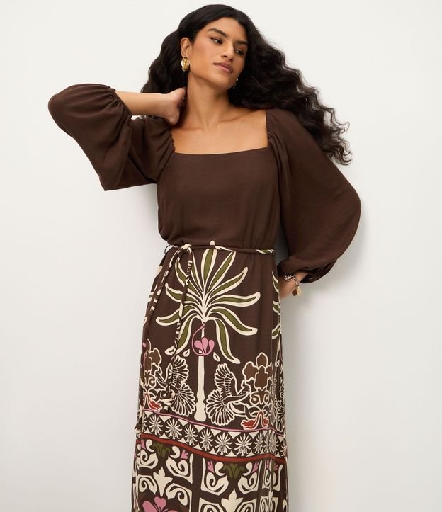 Vestido Midi en Viscosa con Estampa de Follaje 2