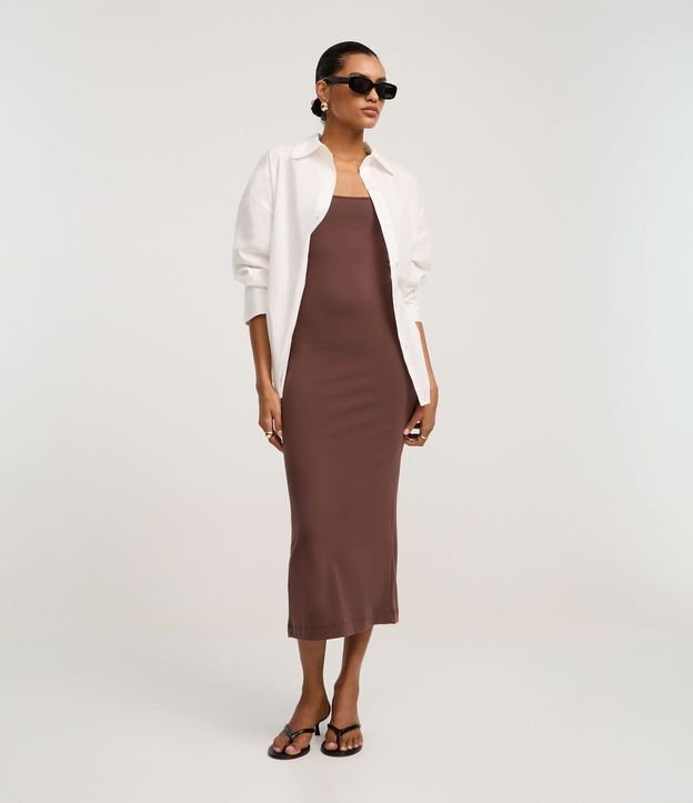 Vestido Midi Musculosa y Punto Roma con Escote Cuadrado 5