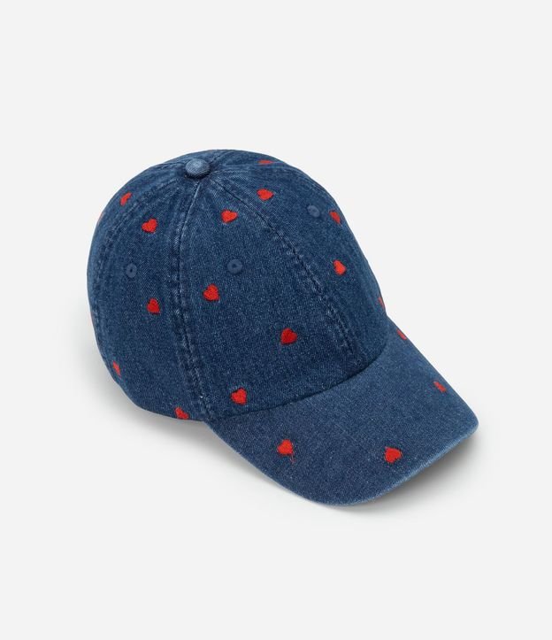 Gorra con Visera Curva en Jeans con Bordado de Corazones 2