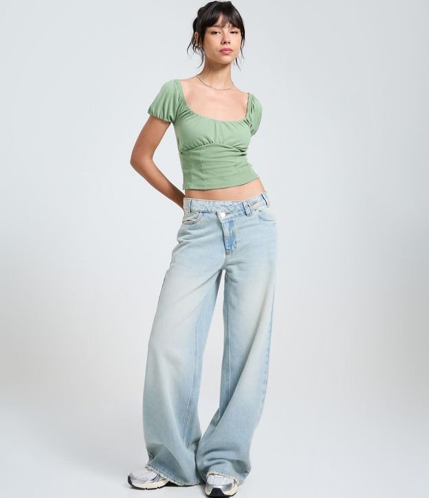 Blusa en Algodón con Manga Abullonada y Escote Abierto 2