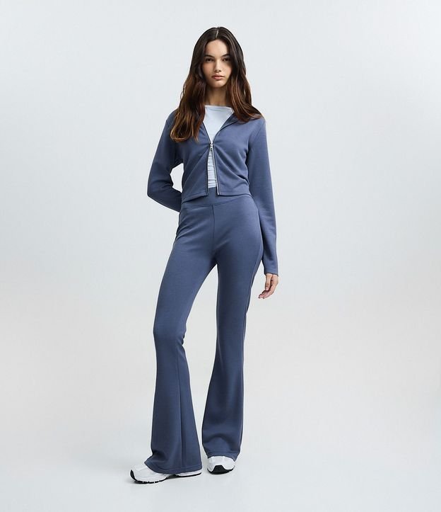 Pantalon Flare en Microfibra con Cintura Ancha 1