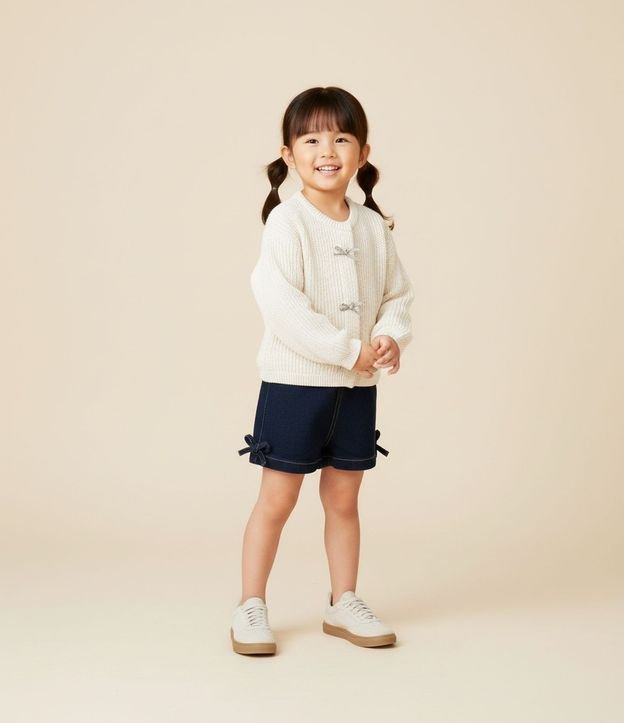 Cardigan Infantil en Punto con Moñitas en Strass – Talle 1 a 5/6 años