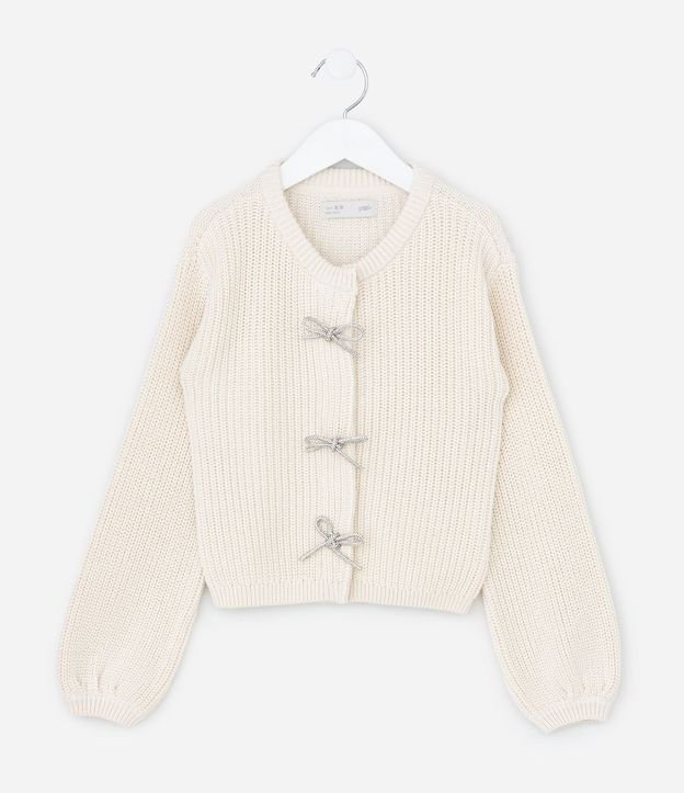 Cardigan Infantil en Punto con Moñitas en Strass – Talle 1 a 5/6 años