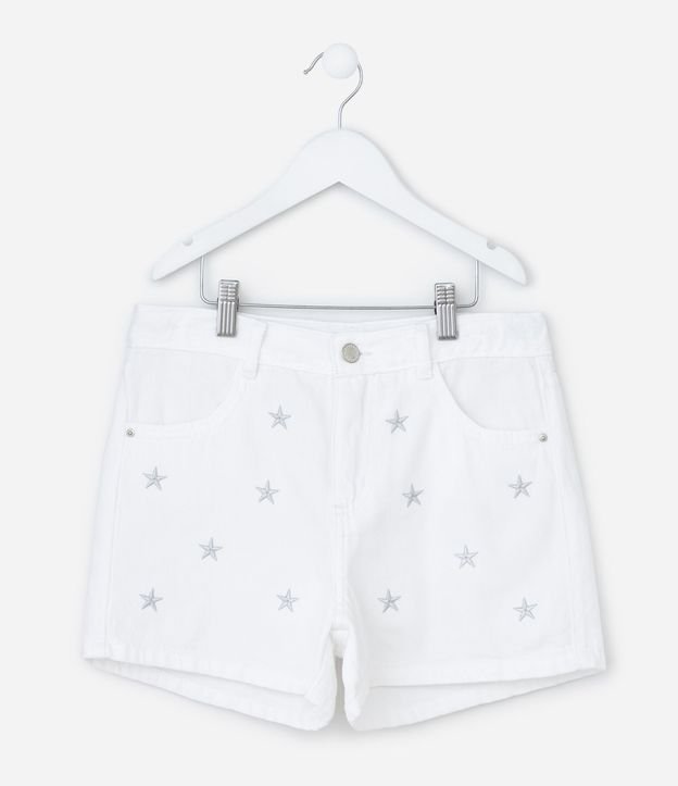 Short Infantil Regular en Jeans con Bordado de Estrellas - Talle 5 a 14 años