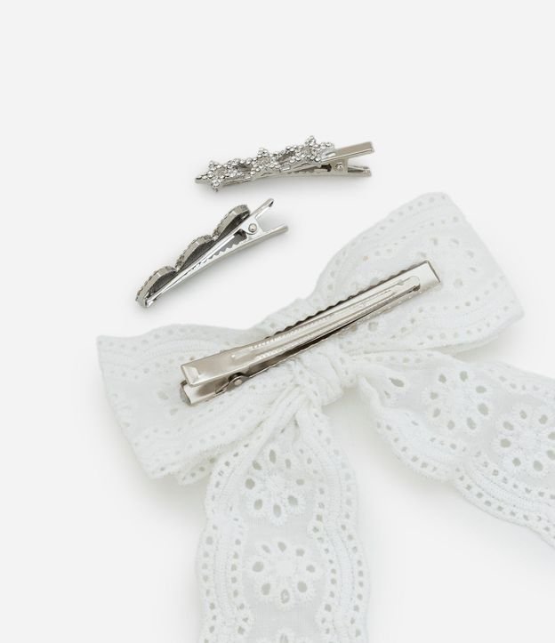 Kit 03 Pinzas para el Pelo Infantil con Detalles de Strass y Lazo de Broderie 2