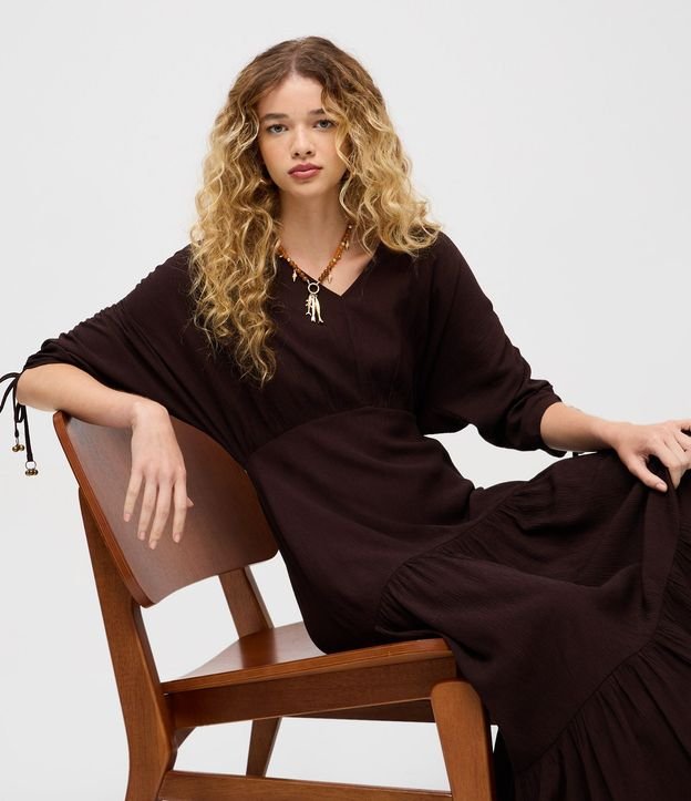 Vestido Manga Corta en Viscolino con Lazo y Textura Crinckle