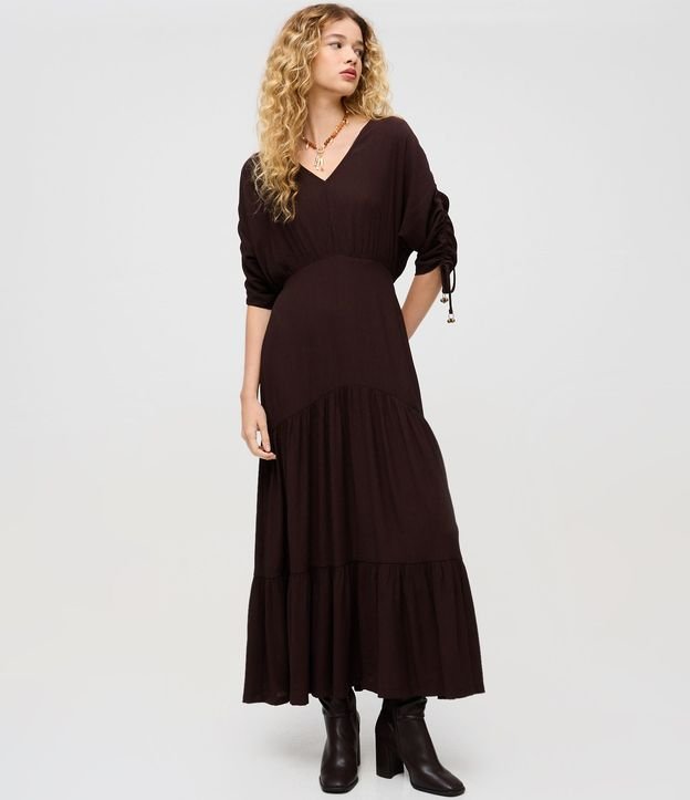 Vestido Manga Corta en Viscolino con Lazo y Textura Crinckle 4