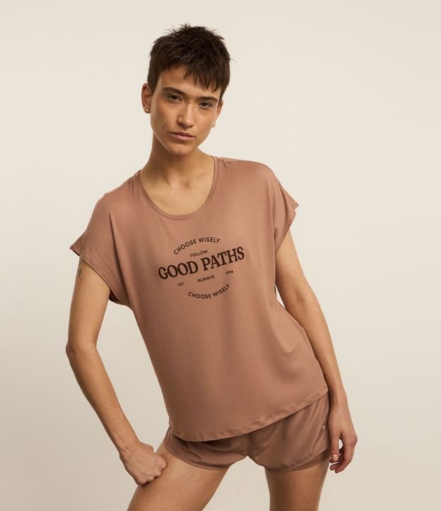Remera Ampla Estampada en Viscosa con Estampa Good Paths