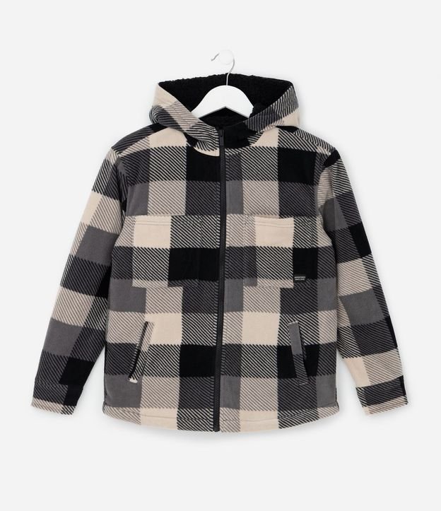 Saco Infantil en Fleece con Estampa de Cuadros y Capucha – Talle 5 a 14 años 3