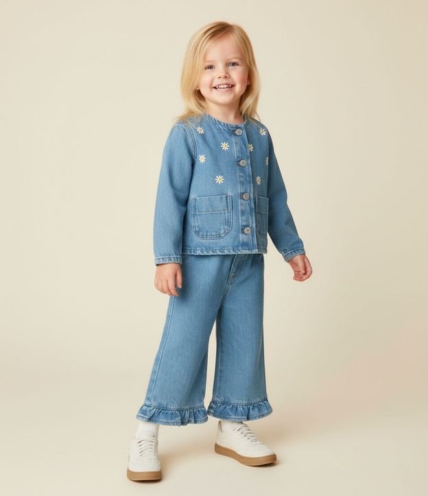 Campera Infantil en Jeans con Bordado de Flores - Talle 1 a 6 años 1