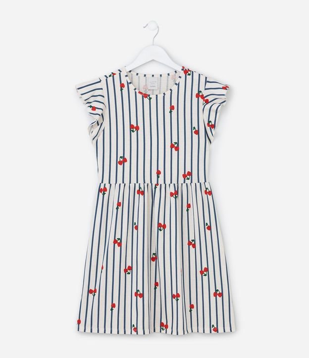 Vestido con Estampa Rayada con Cerezas - Talle 5 a 14 años