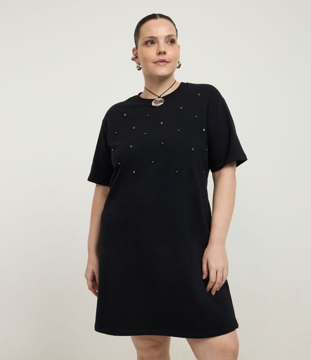 Vestido Corto en Algodón con Brillitos Aplicados Curve & Plus Size