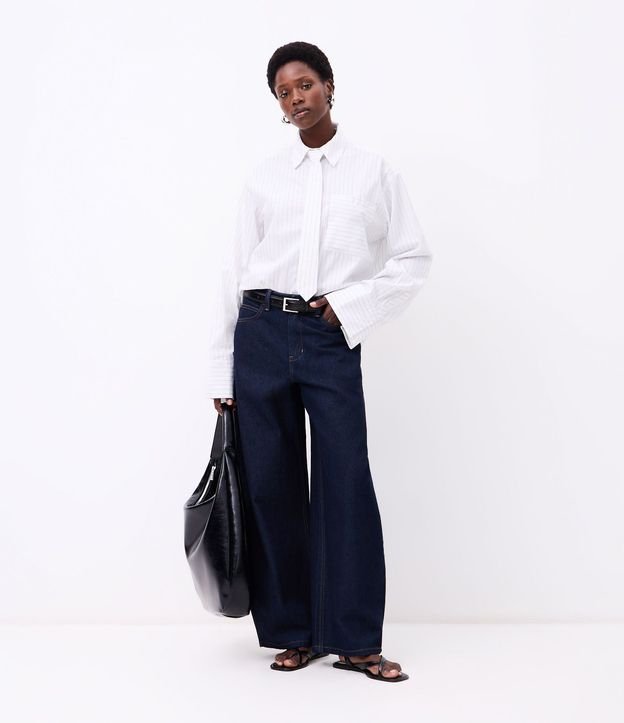 Camisa Maxi Oversized en Tricolina con Gravata y Rayas de Hilo Teñido 2