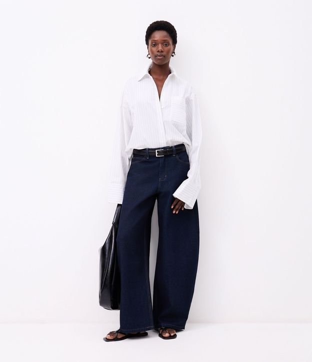 Camisa Maxi Oversized en Tricolina con Gravata y Rayas de Hilo Teñido 7