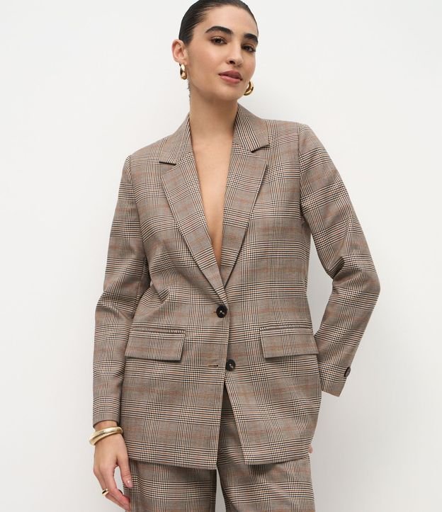 Blazer Oversized de Sastrería con Estampa de Cuadros
