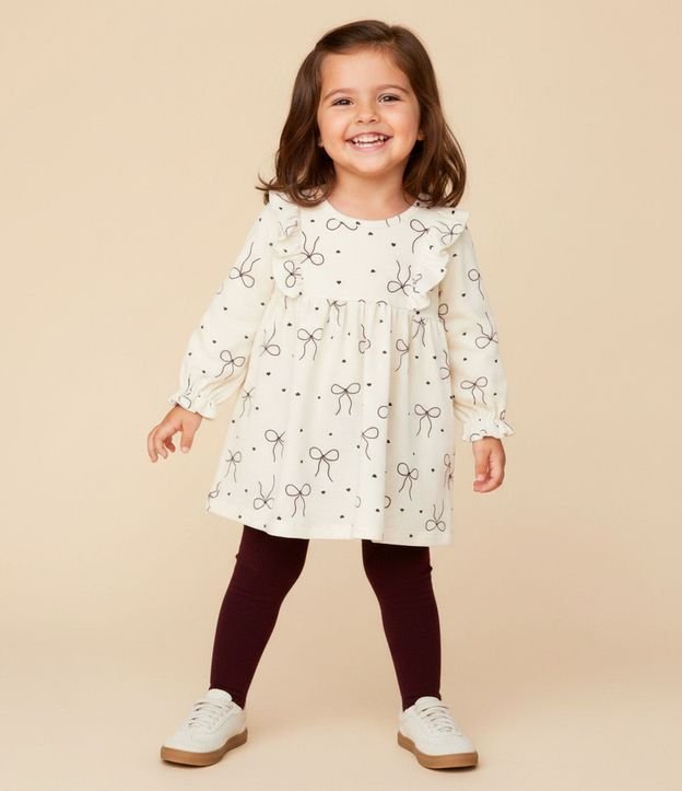 Vestido Infantil con Estampa de Moñitas y Media Can Can – Talle 1 a 5/6 años