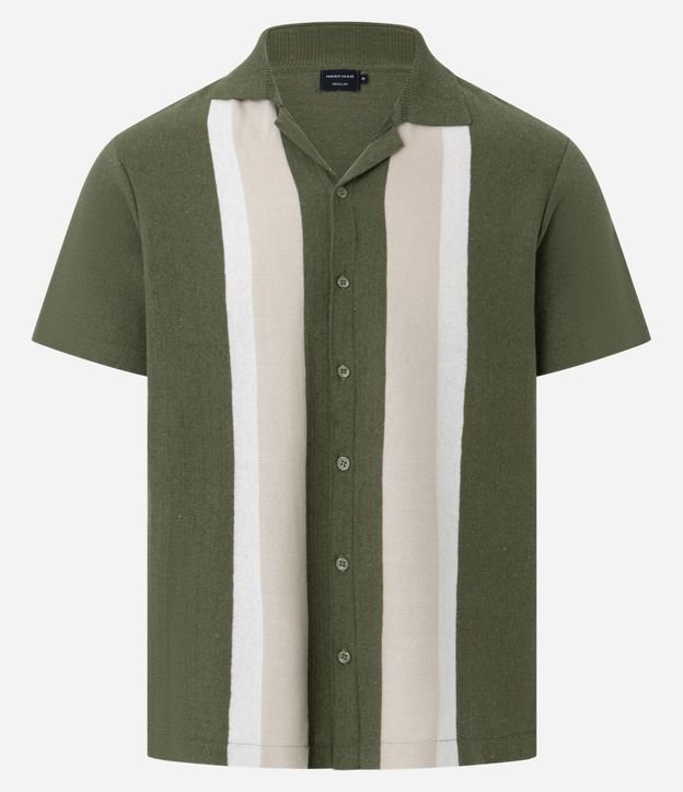 Camisa Regular en Punto Leve con Rayas Contrastantes 4