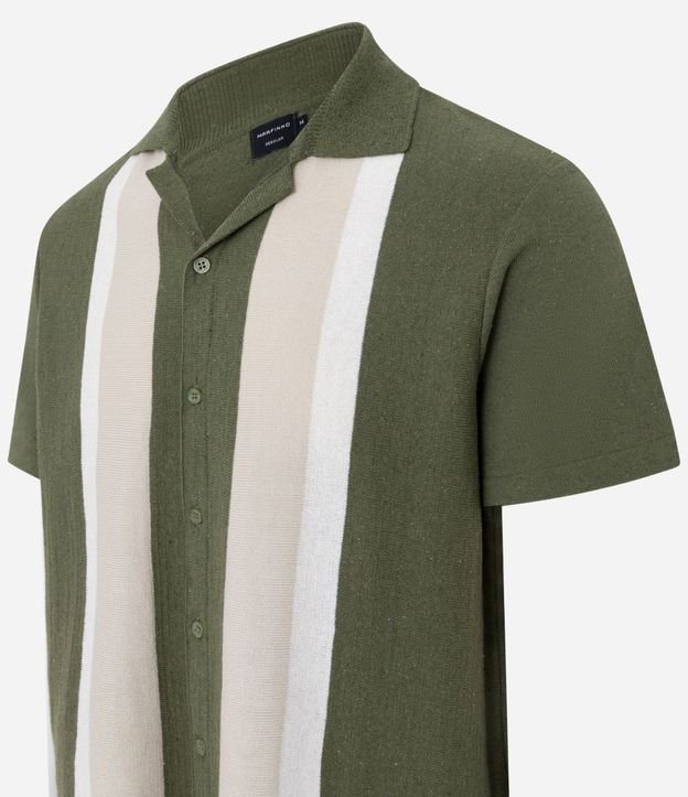 Camisa Regular en Punto Leve con Rayas Contrastantes 5