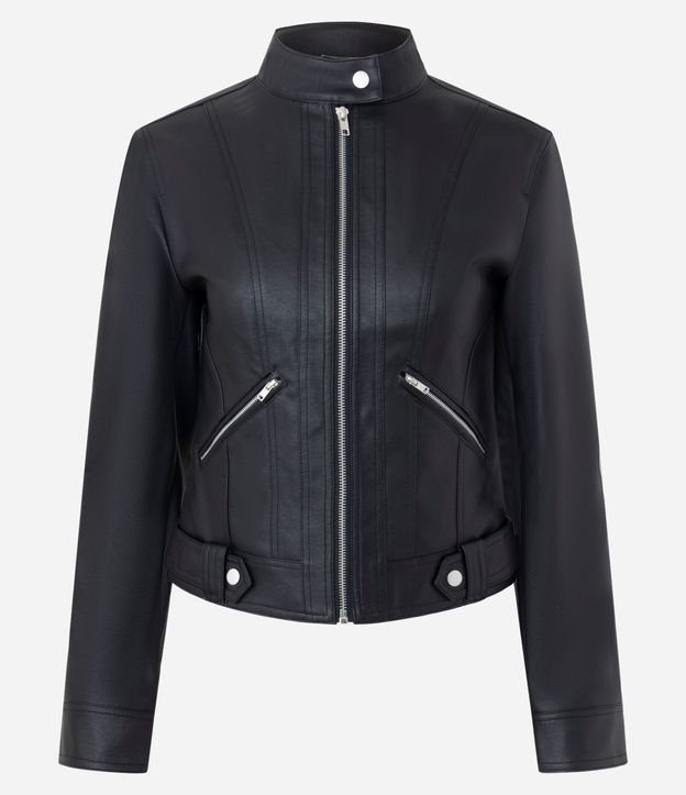 Campera en PU con Cuello Alto y Cremallera Delantera 6