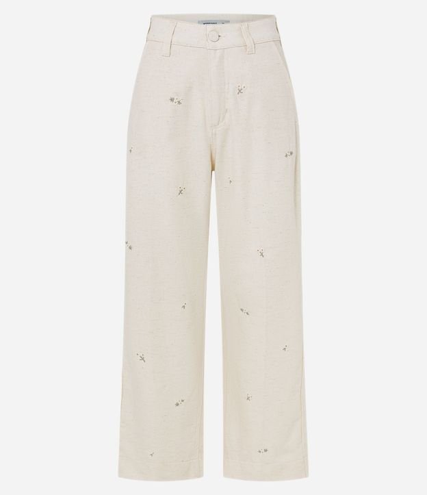 Pantalón Recto Cropped en Algodón con Bordado Floral 6