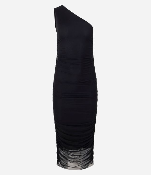 Vestido New Midi en Tule con Hombro Único y Fruncido Lateral 4