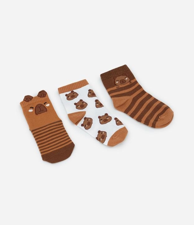 Kit 03 Medias Infantiles Cano Mediano con Carpincho 3D – Talle 19 a 34