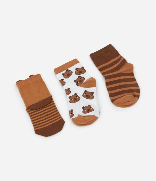 Kit 03 Medias Infantiles Cano Mediano con Carpincho 3D – Talle 19 a 34 2