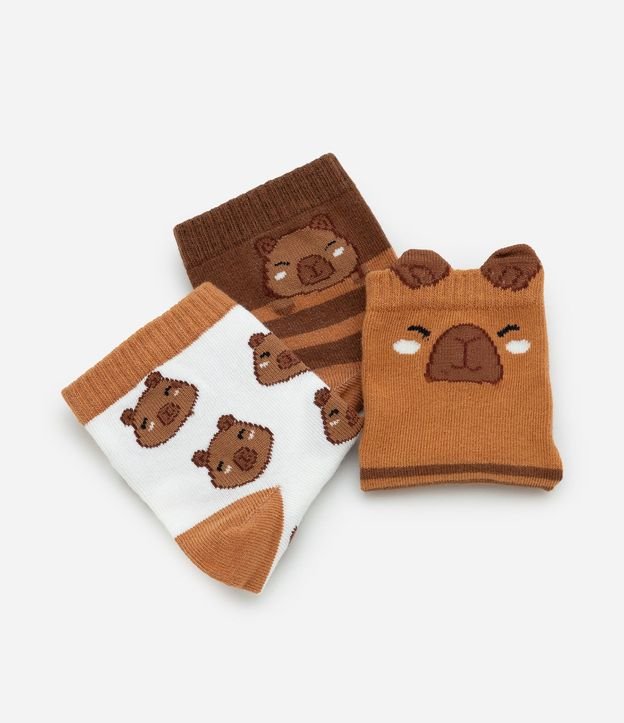 Kit 03 Medias Infantiles Cano Mediano con Carpincho 3D – Talle 19 a 34 3