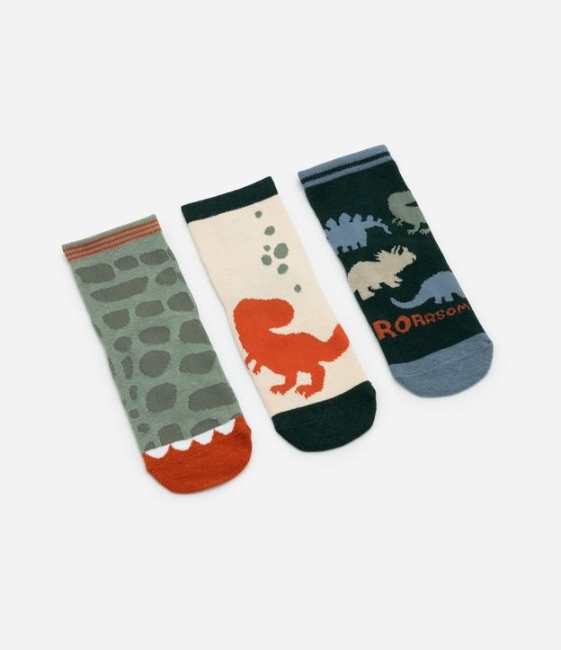 Kit 03 Medias Infantil de Dinosaurio con Cano Mediano – Talle 19 a 30