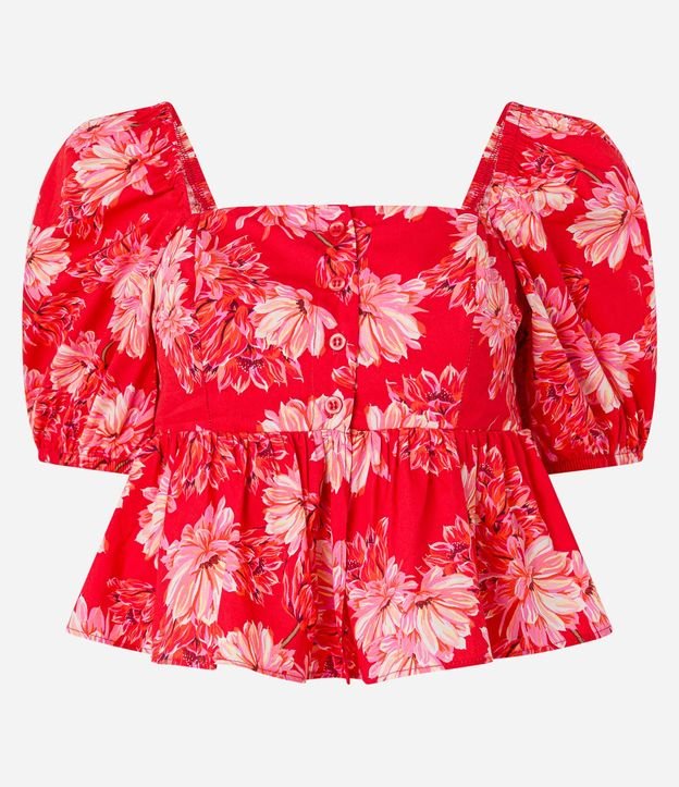 Blusa Peplum Cropped en Tricolina con Estampa Floral 6