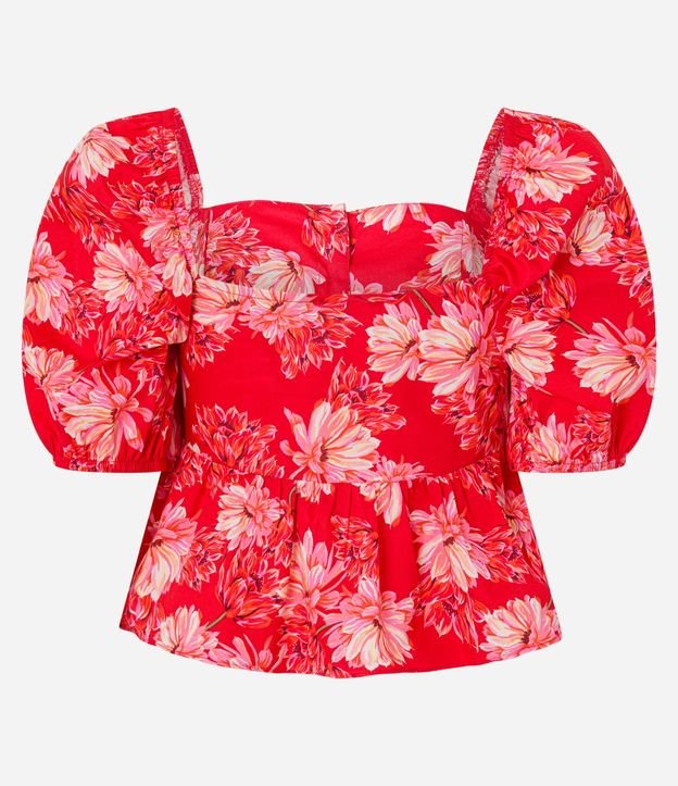 Blusa Peplum Cropped en Tricolina con Estampa Floral 7