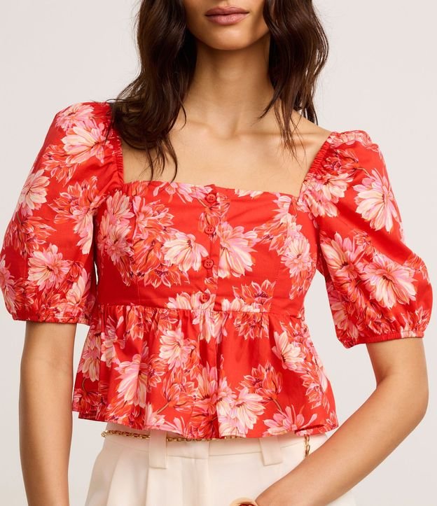 Blusa Peplum Cropped en Tricolina con Estampa Floral 5