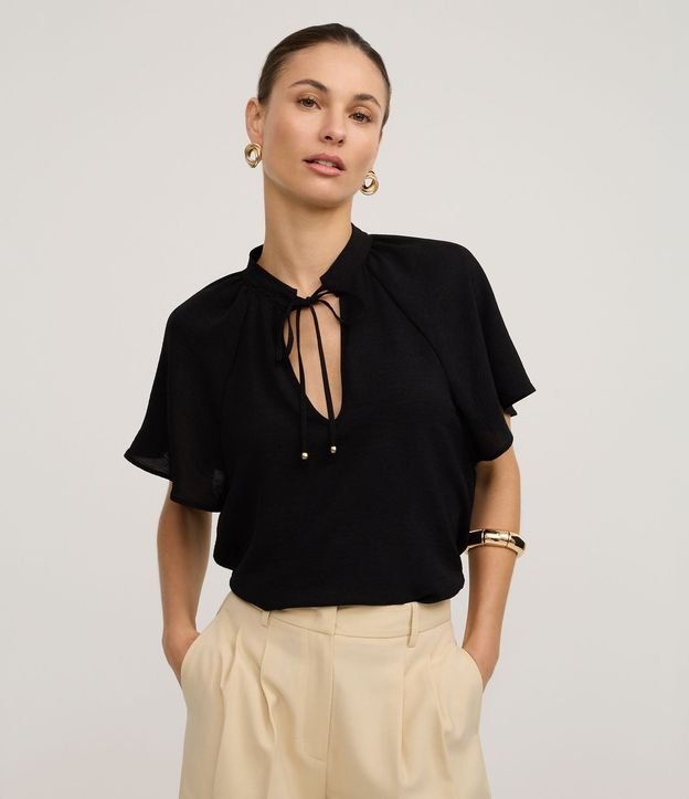 Blusa en Airflow con Lazo en el Cuello y Manga Godê