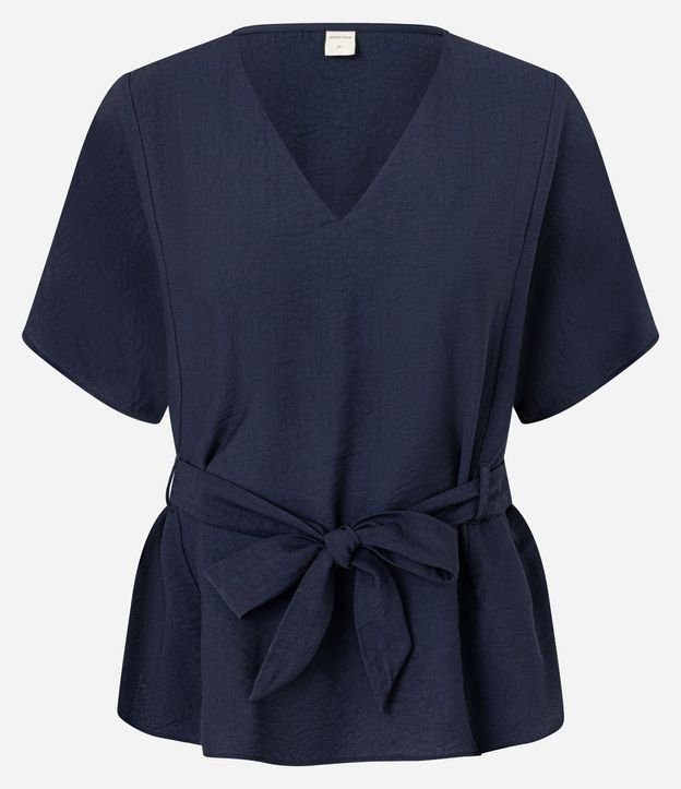 Blusa en Crepé con Escote V y Lazo en la Cintura