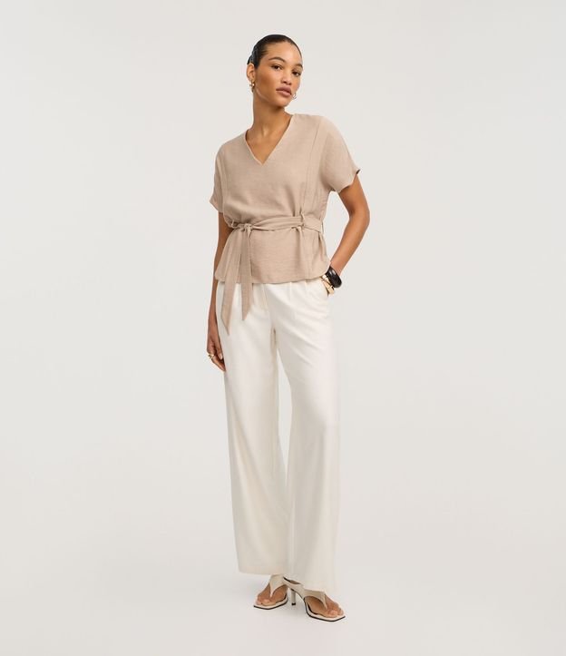 Blusa en Crepé con Escote V y Lazo en la Cintura 2