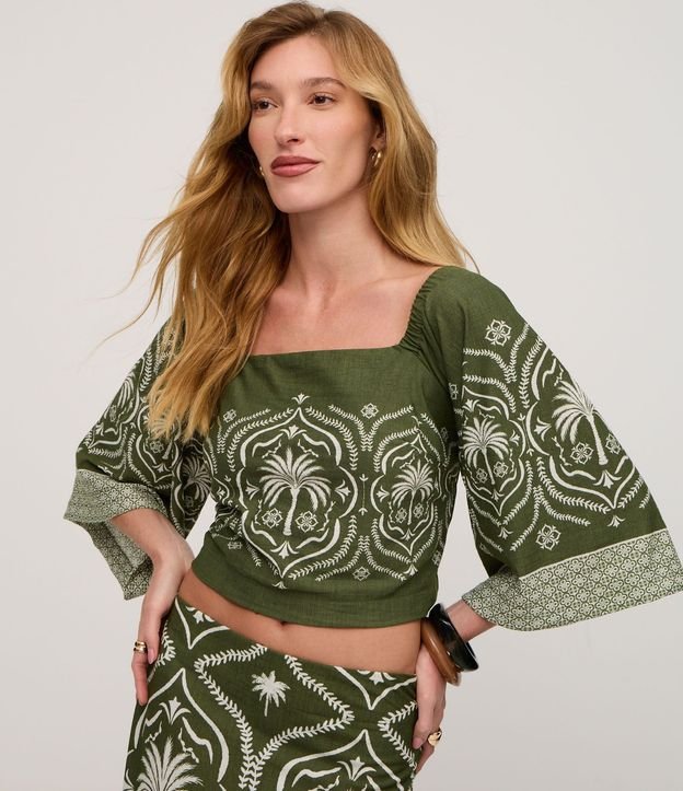 Blusa en Piquet con Manga Evasê y Estampa Arabesco 2